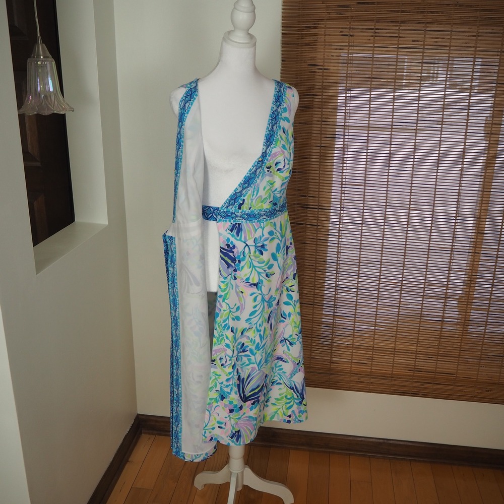 Lily Pulitzer Shaylee True Wrap Midi Dress Size 4 Shell Beach Coastal Resort - Picture 5 of 12